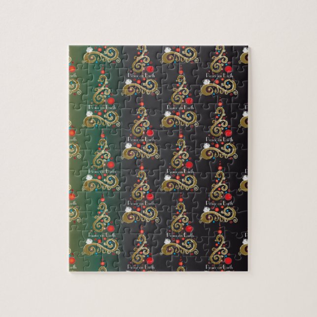 Weihnachtsbaummuster aus grünem Gold Puzzle (Vertikal)