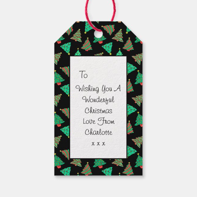 Weihnachtsbaummuster | Benutzerdefiniertes Schwarz Geschenkanhänger (Rückseite)