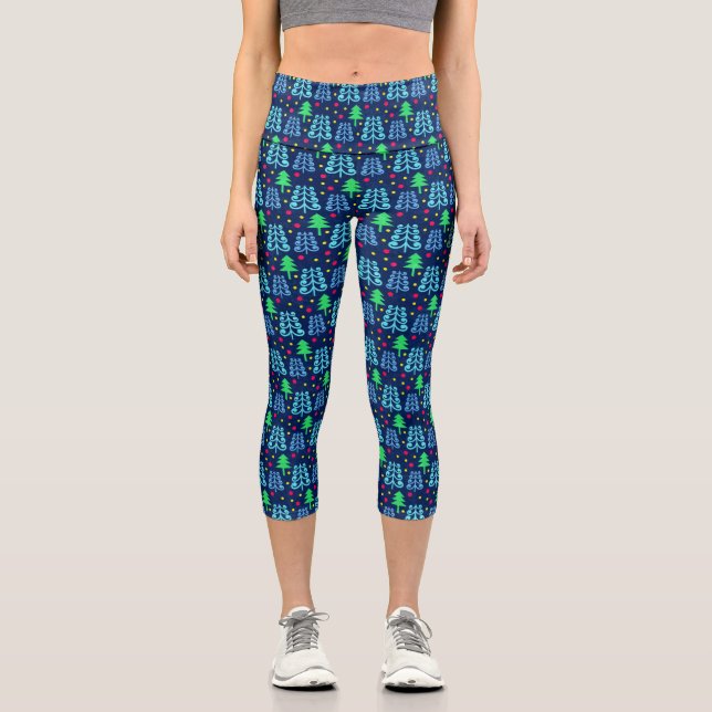 Weihnachtsbaummuster Capri Leggings (Vorderseite)