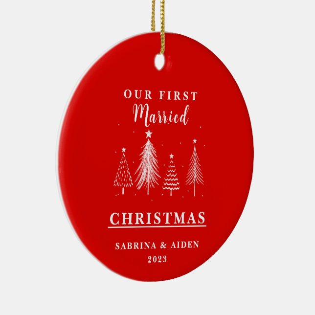 Weihnachtsbaummuster | Erste Verheiratete Weihnach Keramik Ornament (Rechts)