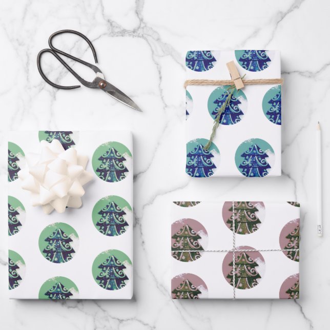 Weihnachtsbaummuster Geschenkpapier Set (Vorderseite)