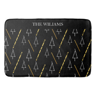 Weihnachtsbaummuster in Schwarz, Weiß und Gold Badematte