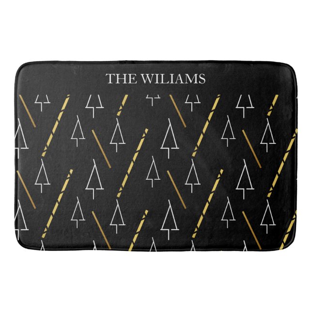 Weihnachtsbaummuster in Schwarz, Weiß und Gold Badematte (Vorderseite)