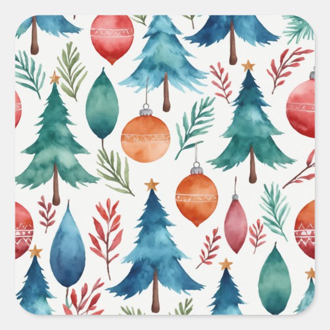 Weihnachtsbaummuster Quadratischer Aufkleber (Vorderseite)
