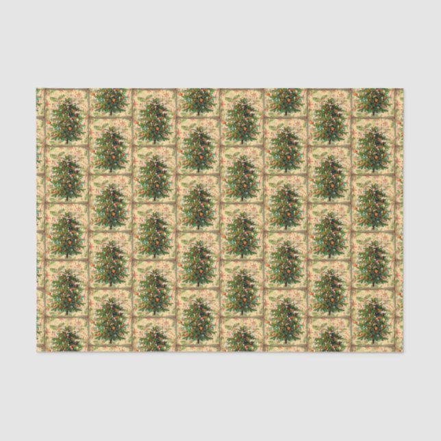 Weihnachtsbaummuster rustikaler Retro Seidenpapier (Vorderseite)