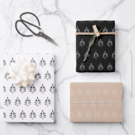 Weihnachtsbaummuster Schwarz-Weiß-Grün Geschenkpapier Set