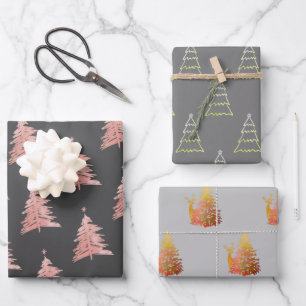 Weihnachtsbaummuster Set von 3 Grau Geschenkpapier Set
