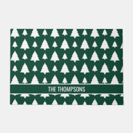 Weihnachtsbaummuster und Text in Grün und Weiß Fußmatte