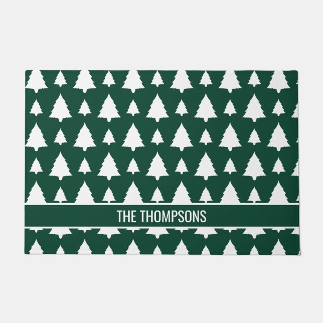 Weihnachtsbaummuster und Text in Grün und Weiß Fußmatte (Vorderseite)