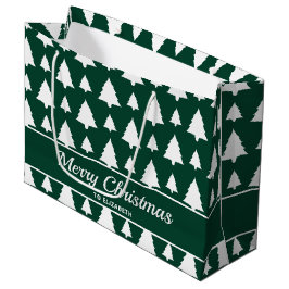 Weihnachtsbaummuster und Text in Grün und Weiß Große Geschenktüte