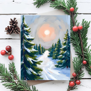 Weihnachtsbaumplantage Wasserfarbe Feiertagskarte