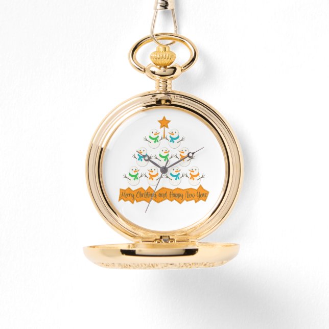 Weihnachtsbaumpyramide aus Weihnachtsschneemännern Armbanduhr (Vorderseite)