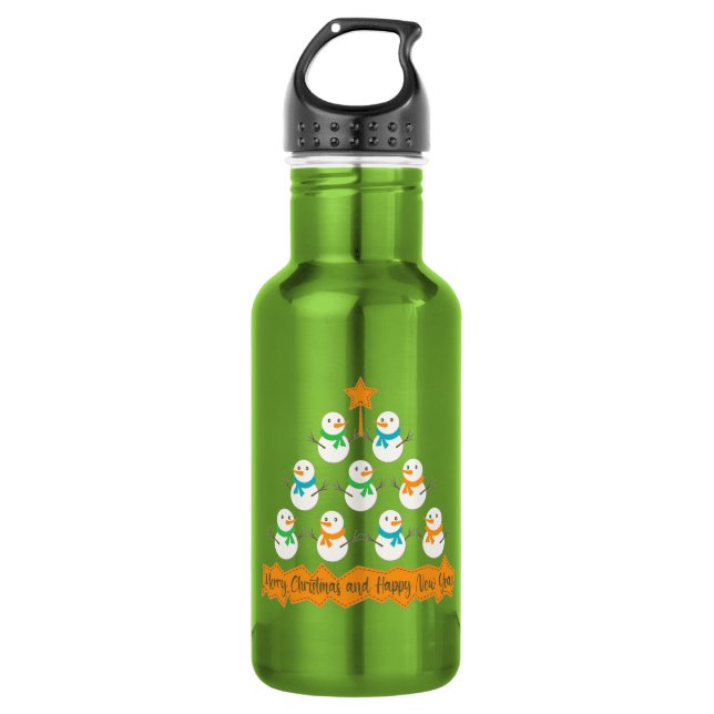 Weihnachtsbaumpyramide aus Weihnachtsschneemännern Edelstahlflasche (Vorderseite)