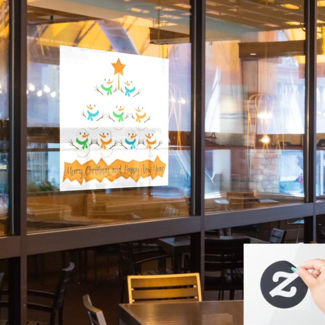 Weihnachtsbaumpyramide aus Weihnachtsschneemännern Fensteraufkleber (Restaurantfenster)