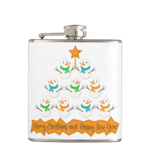 Weihnachtsbaumpyramide aus Weihnachtsschneemännern Flachmann