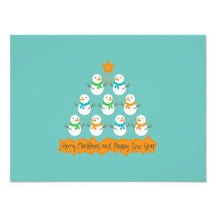 Weihnachtsbaumpyramide aus Weihnachtsschneemännern Fotodruck