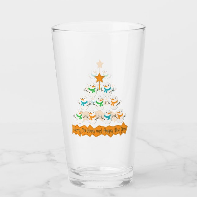 Weihnachtsbaumpyramide aus Weihnachtsschneemännern Glas (Vorderseite)