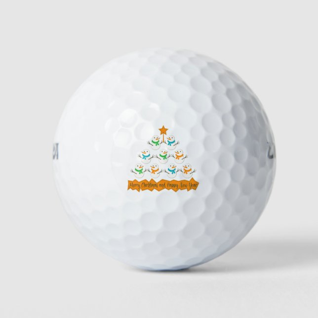 Weihnachtsbaumpyramide aus Weihnachtsschneemännern Golfball (Vorderseite)