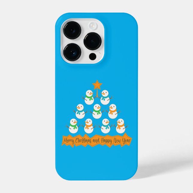 Weihnachtsbaumpyramide aus Weihnachtsschneemännern iPhone Hülle (Rückseite)