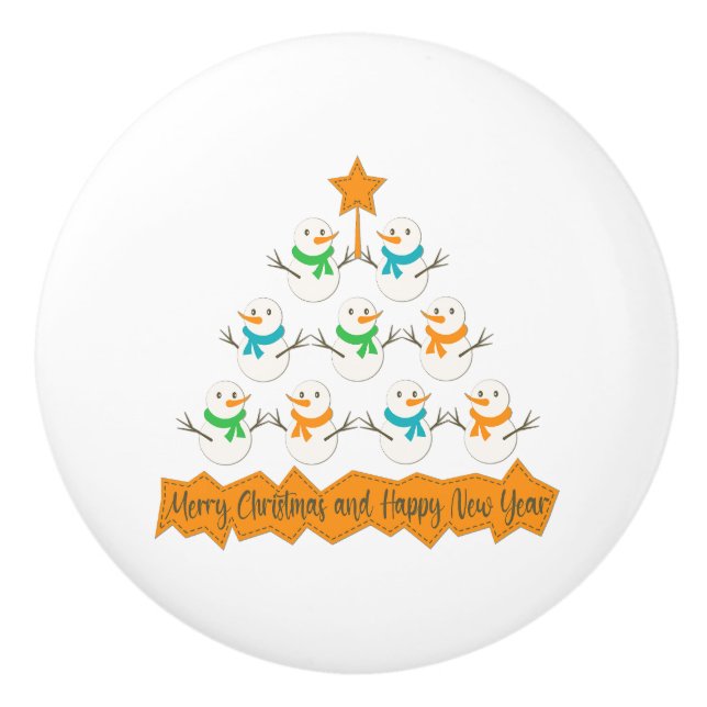 Weihnachtsbaumpyramide aus Weihnachtsschneemännern Keramikknauf (Vorderseite)