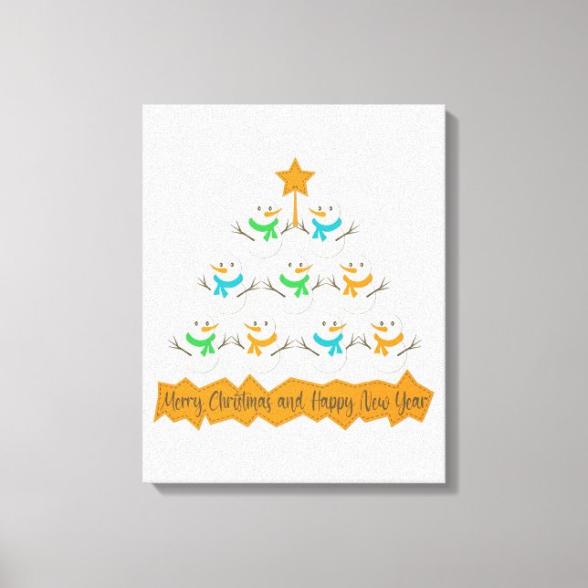 Weihnachtsbaumpyramide aus Weihnachtsschneemännern Leinwanddruck (Vorderseite)