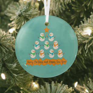 Weihnachtsbaumpyramide aus Weihnachtsschneemännern Ornament Aus Glas