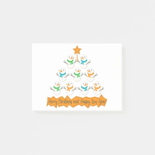 Weihnachtsbaumpyramide aus Weihnachtsschneemännern Post-it Klebezettel (Vorderseite)