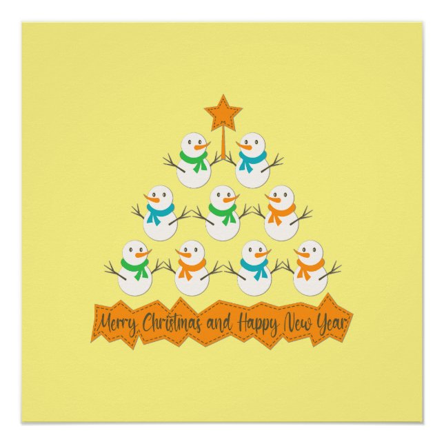 Weihnachtsbaumpyramide aus Weihnachtsschneemännern Poster (Vorderseite)