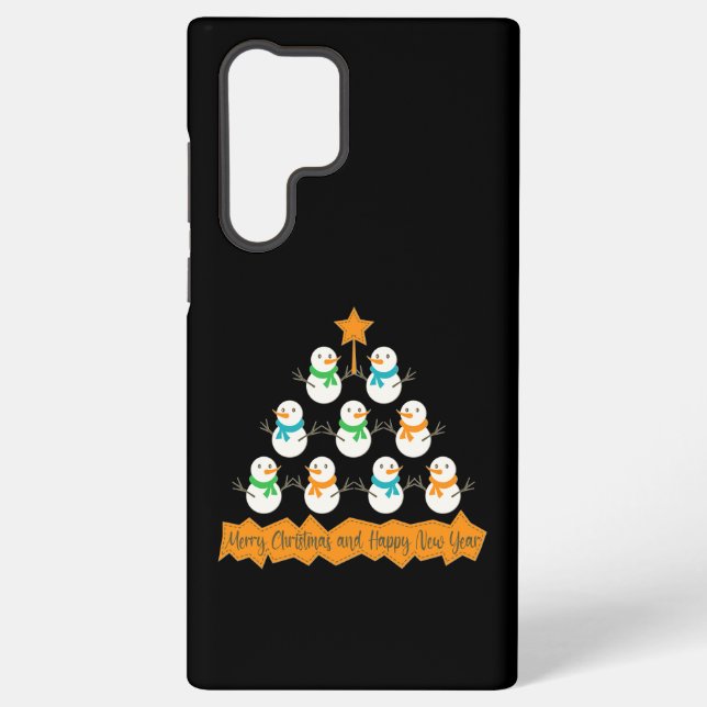 Weihnachtsbaumpyramide aus Weihnachtsschneemännern Samsung Galaxy Hülle (Rückseite)