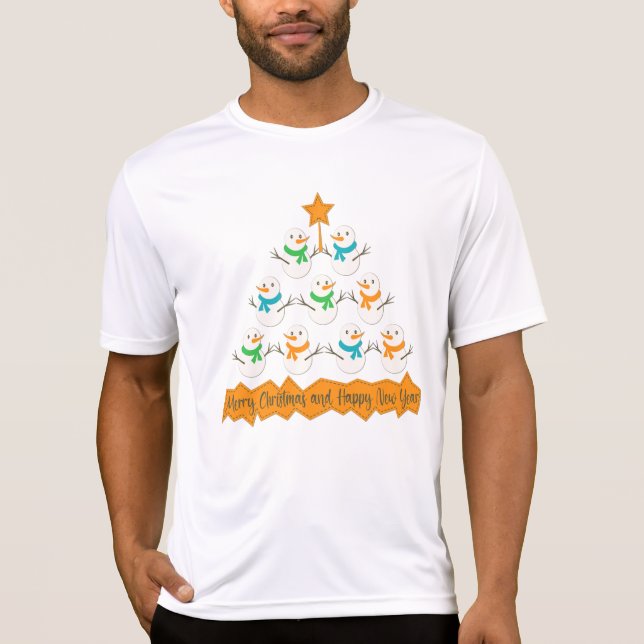 Weihnachtsbaumpyramide aus Weihnachtsschneemännern T-Shirt (Vorderseite)