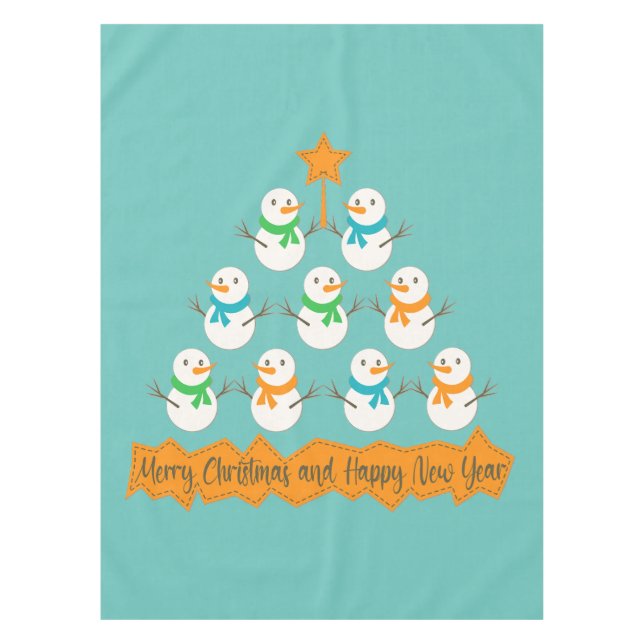 Weihnachtsbaumpyramide aus Weihnachtsschneemännern Tischdecke (Vorderseite)