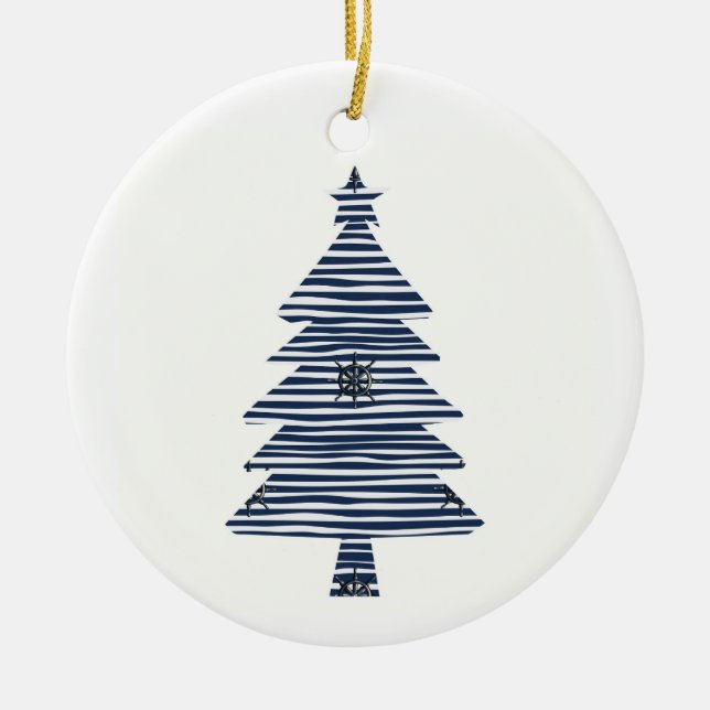 Weihnachtsbaumrad des Schiffes an der Küste Keramik Ornament (Vorne)