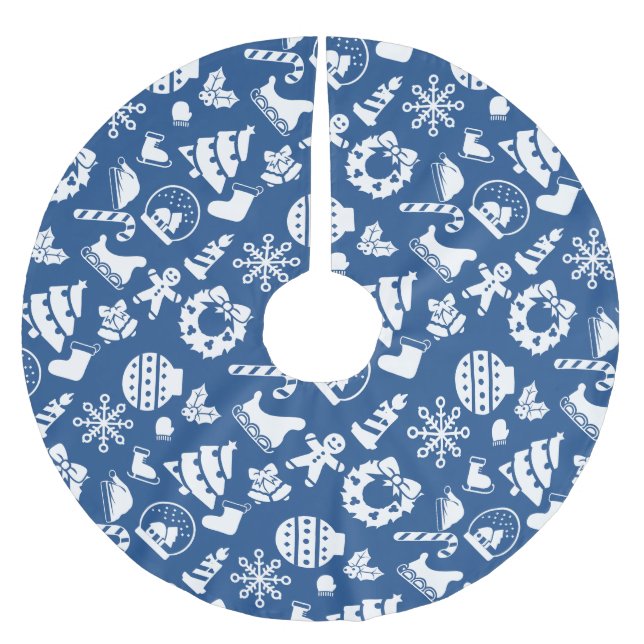 Weihnachtsbaumrock - Blaue Weihnachtsdesigns Polyester Weihnachtsbaumdecke (Vorderseite)