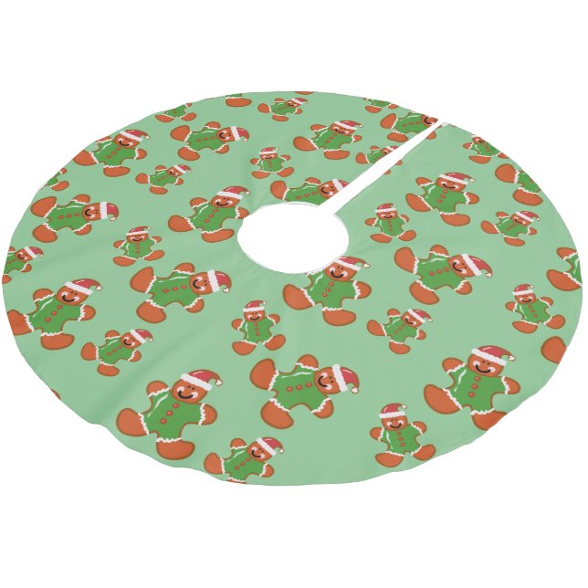 Weihnachtsbaumrock Gingerbread Männer auf Karierte Polyester Weihnachtsbaumdecke (Schrägansicht)