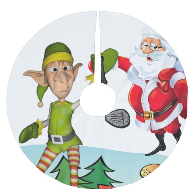 Weihnachtsbaumrock Santa Golfing Polyester Weihnachtsbaumdecke (Vorderseite)