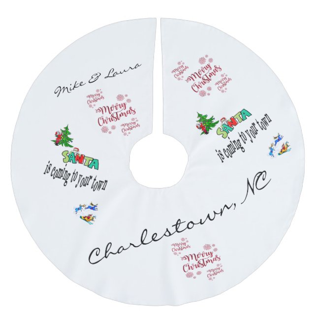 Weihnachtsbaumrock Santa kommt in die Stadt Polyester Weihnachtsbaumdecke (Vorderseite)