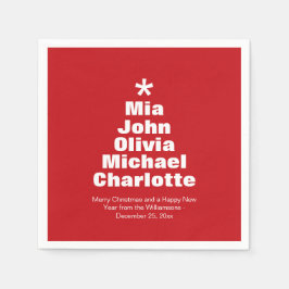 Weihnachtsbaumrot-weiß-Familiennamen Serviette