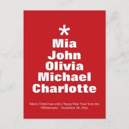 Weihnachtsbaumrot-weiße individuelle Namen modern Postkarte
