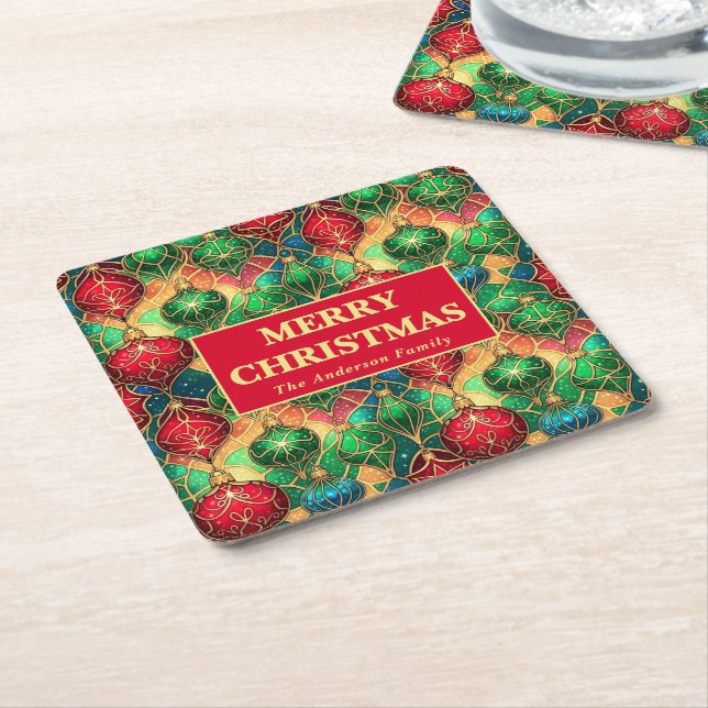 Weihnachtsbaumschmuck aus Glas Rechteckiger Pappuntersetzer (angewinkelt)