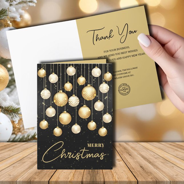 Weihnachtsbaumschmuck Business Gruß Feiertagskarte (White and gold Christmas tree ornaments business greeting cards with your logo)