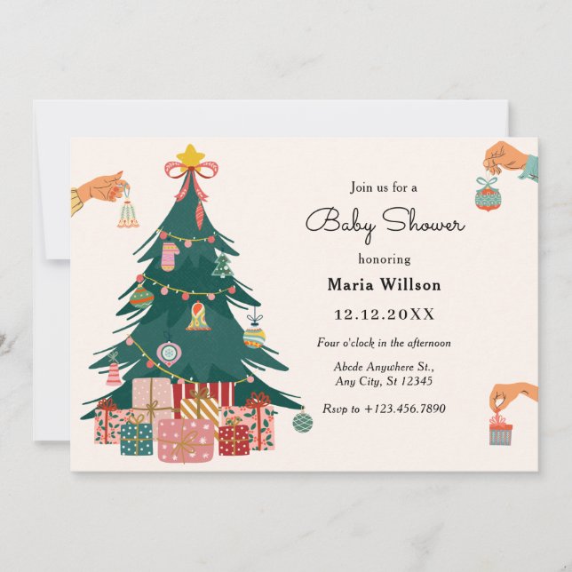 Weihnachtsbaumschmuck Dekoration Babydusche Einladung (Vorderseite)