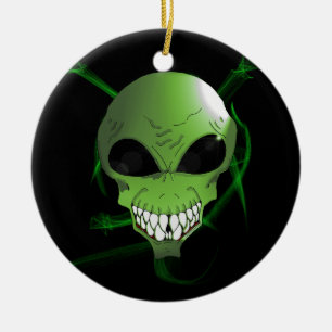 Weihnachtsbaumschmuck der grünen Alien Keramikornament