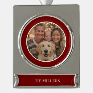 Weihnachtsbaumschmuck Fügen Sie Ihr Foto und Text Banner-Ornament Silber