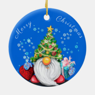 Weihnachtsbaumschmuck Gnome mit Geschenken Keramik Ornament
