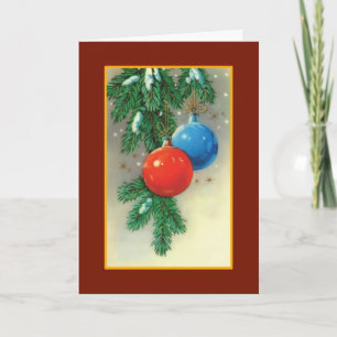 Weihnachtsbaumschmuck im Schnee - Vintage Karte