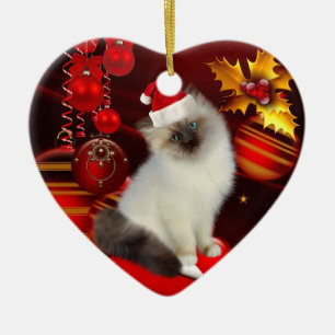 Weihnachtsbaumschmuck Katze mit Santa-Hut Keramikornament