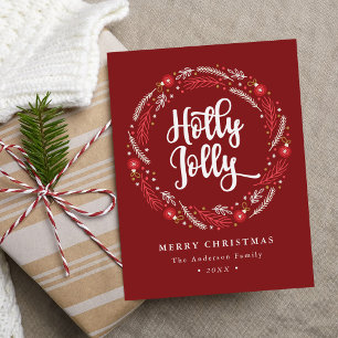 Weihnachtsbaumschmuck-Kranz Holly Jolly Nicht-Foto Feiertagspostkarte