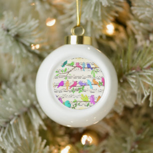 Weihnachtsbaumschmuck mit musikalischen Vögeln Keramik Kugel-Ornament