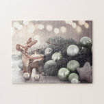 Weihnachtsbaumschmuck Puzzle<br><div class="desc">Charmantes Puzzle aus Weihnachten,  Weihnachtsschmuck und Rentierkerzenhalter.</div>