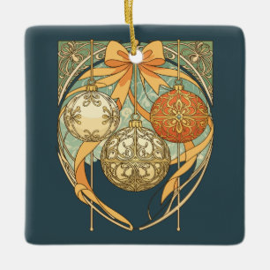 Weihnachtsbaumschmuck Rot Orange Beige Jugendstil Keramikornament